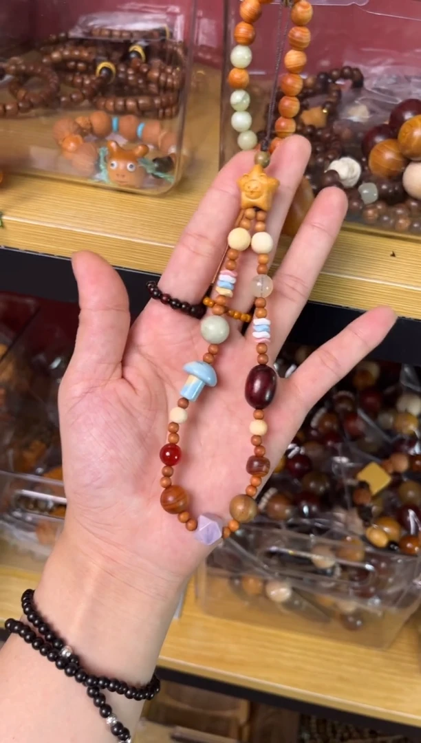 檀香木无事牌007-芭比檀-马卡龙-手机链