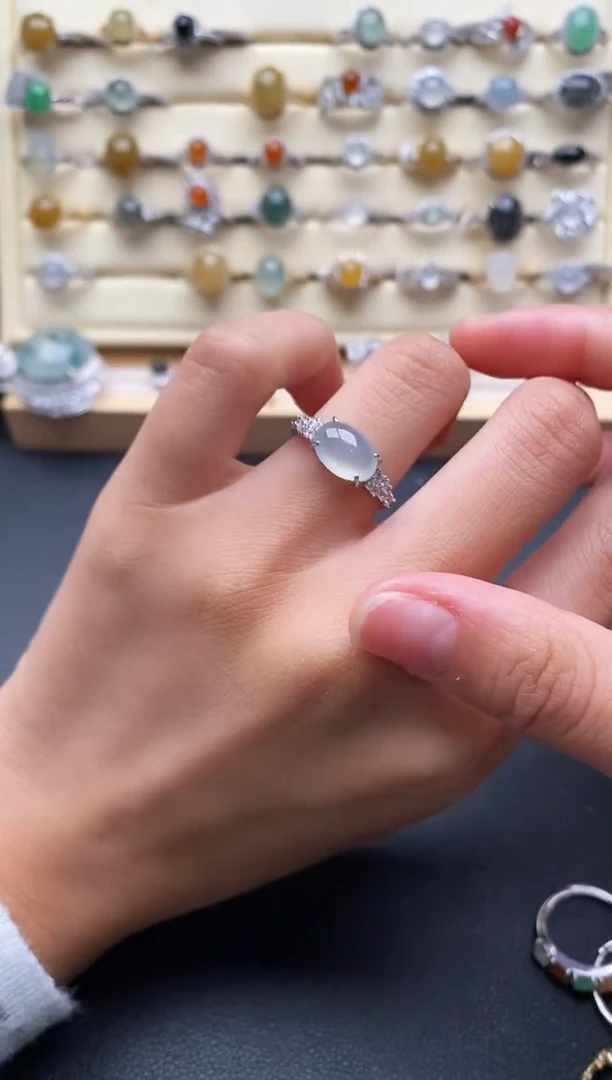 银S925镶嵌戒指翡翠4444444+9