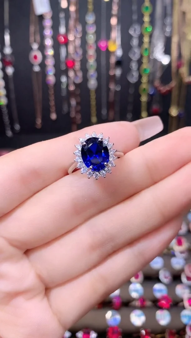 蓝宝石戒指银S925镶嵌810银