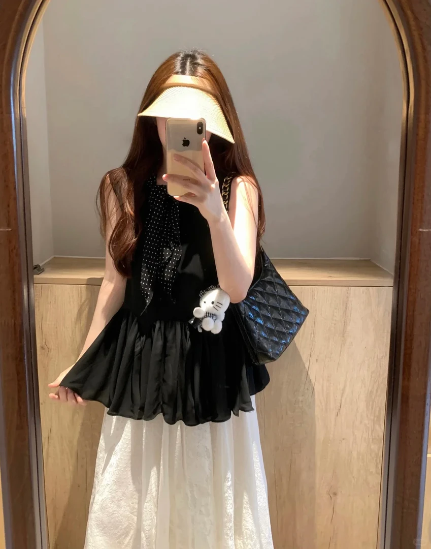 夏季新款韩系绝美设计感套装女收腰显瘦无袖背心上衣蕾丝半身裙子