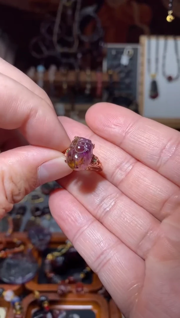 【闪购商品】水晶戒指未镶嵌极光紫钛貔貅多样性发其一