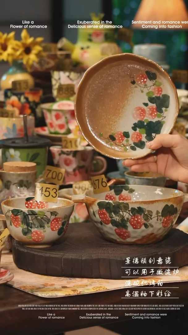 陶瓷三件套景德镇高温釉下彩手工手绘款式