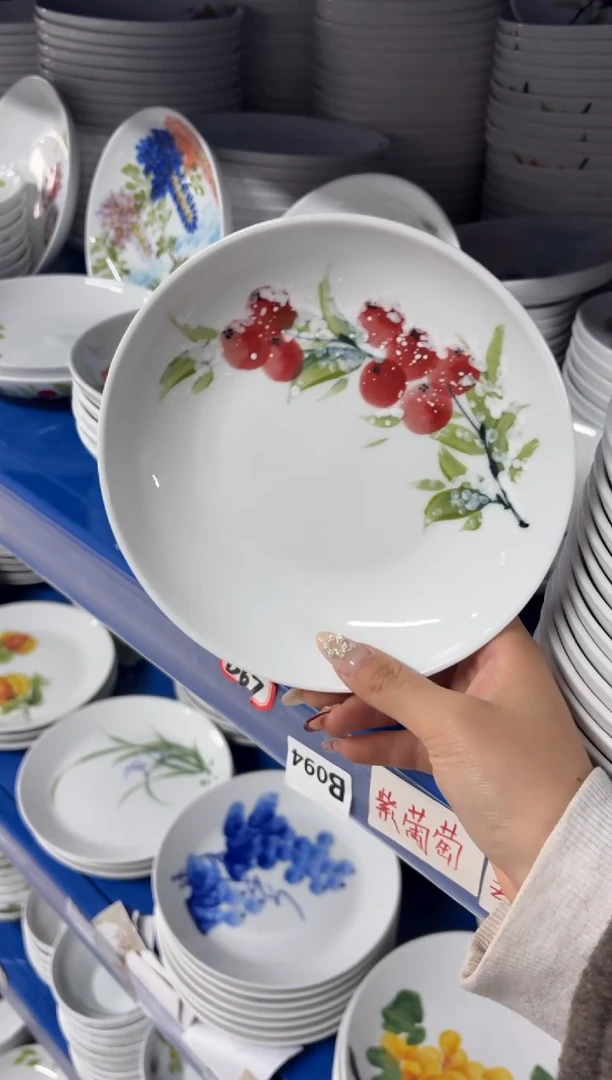 瓷片景德镇高温陶瓷食品级手绘釉中彩-浅盘