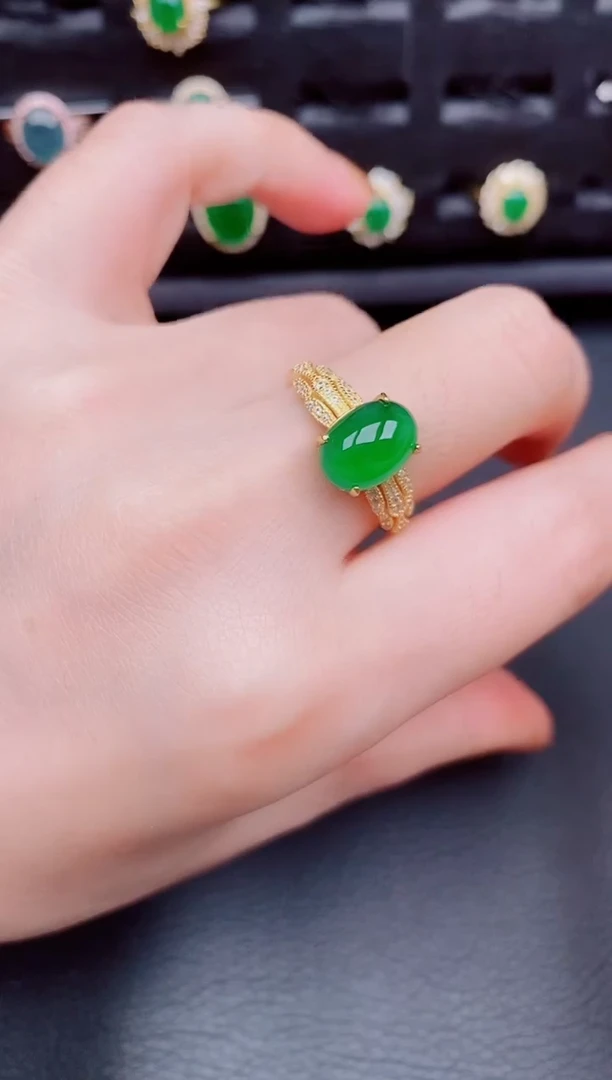 【闪购商品】翡翠戒指银S925镶嵌天然a货翡翠214