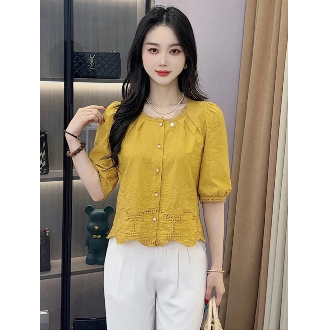 时尚衬衫女2025夏季新款洋气显瘦设计感小众短袖上衣时髦百搭衬衣