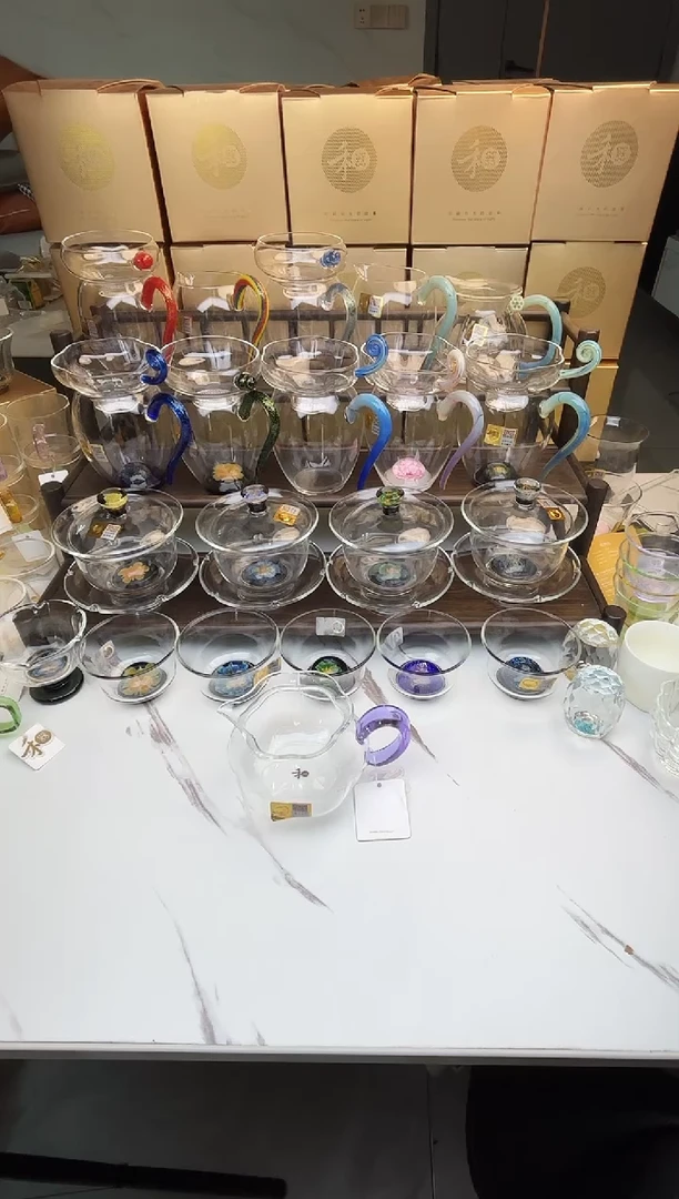 手工艺品玻璃禾器 纳福茶海浅紫