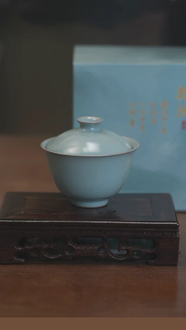 【闪购商品】清凉寺原产地仿古釉手工汝瓷红颜盖碗