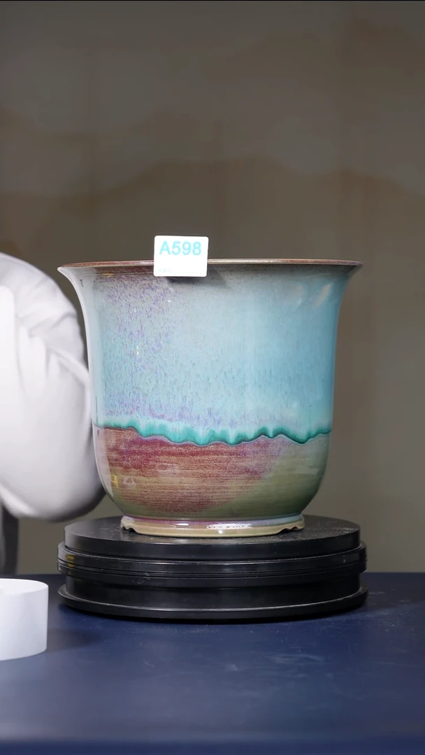 其他倾**光A598号钧瓷青绿釉金钟盆