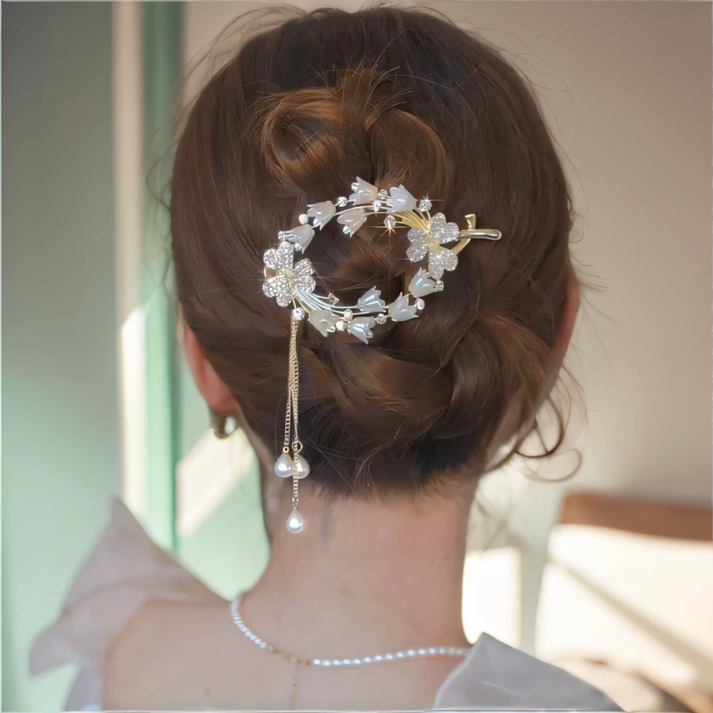 古代风格超级仙女花环流苏发夹发夹韩国风格夹发带发配件的妇女