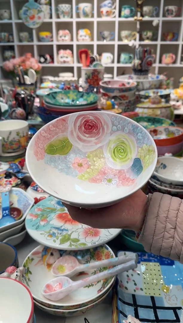 【闪购商品】陶瓷6.5英寸濑户烧玫瑰面碗1只