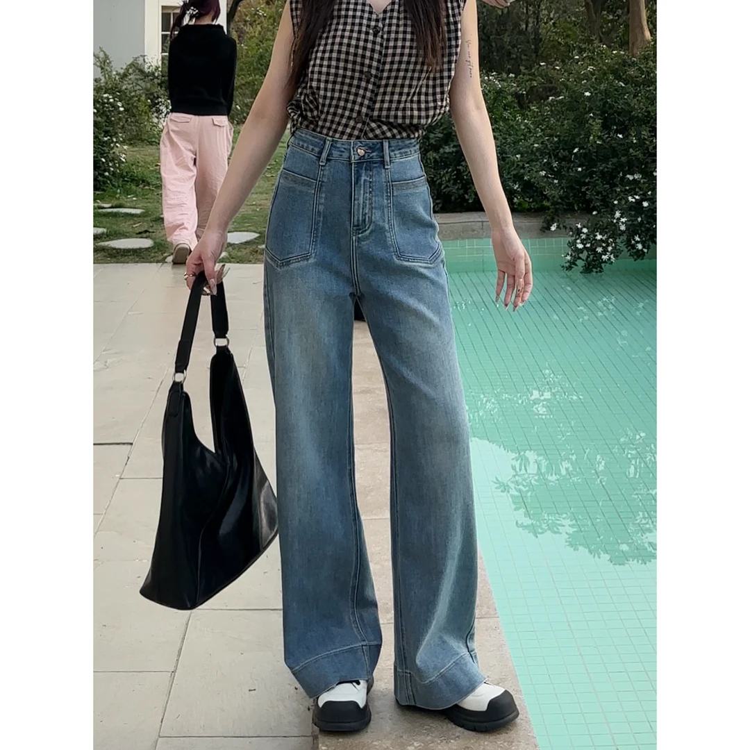 2025春季新款正品高腰显瘦宽松高级感百搭直筒垂感女款阔腿牛仔裤