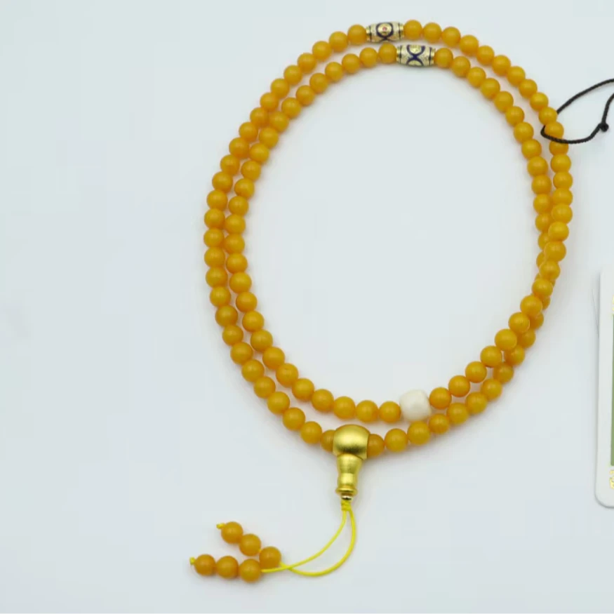 ML12002 精品老蜜蜡108脖挂 精品南红配珠