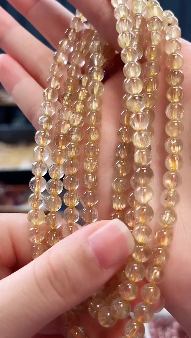 未镶嵌手串水晶金发晶三圈手串6mm【多样性发一】