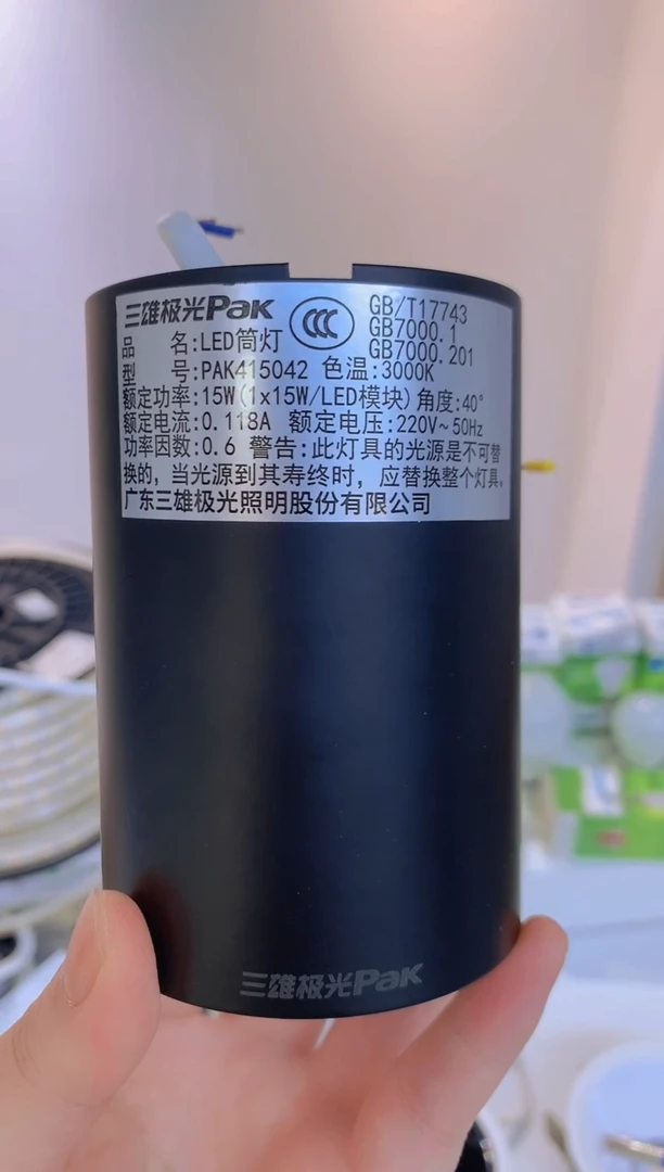 直筒式LED筒灯 晶晖 15W 3000K 40度 圆形 Φ69xH100 吸顶式 黑