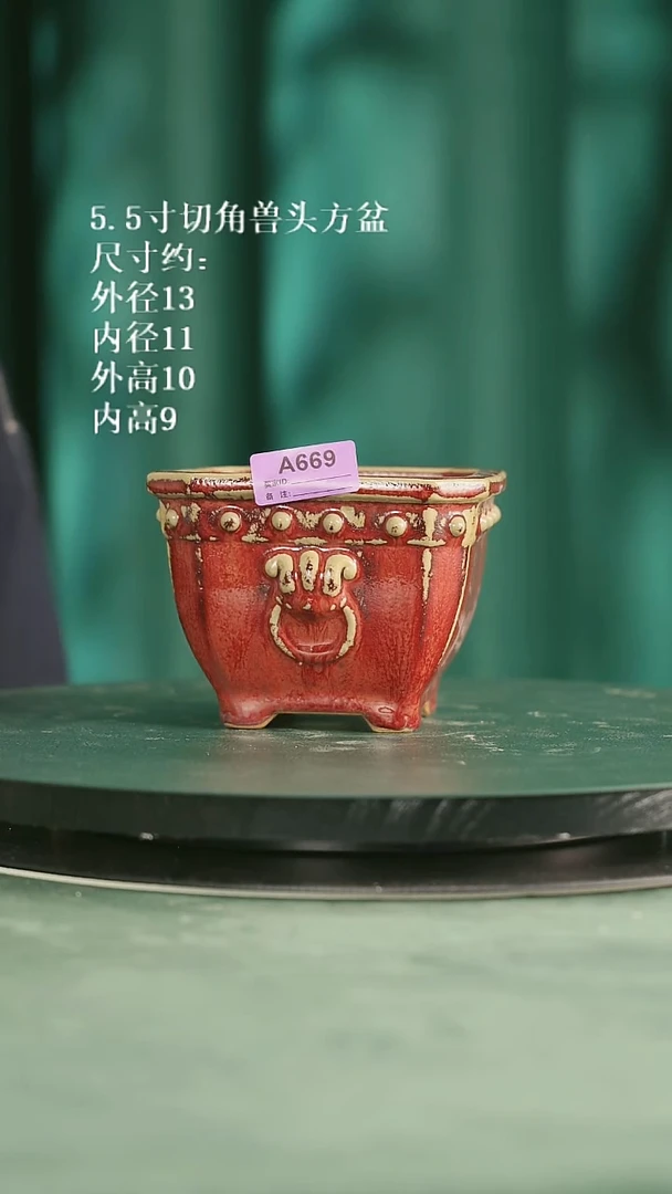 5.5寸切角兽头方盆  669