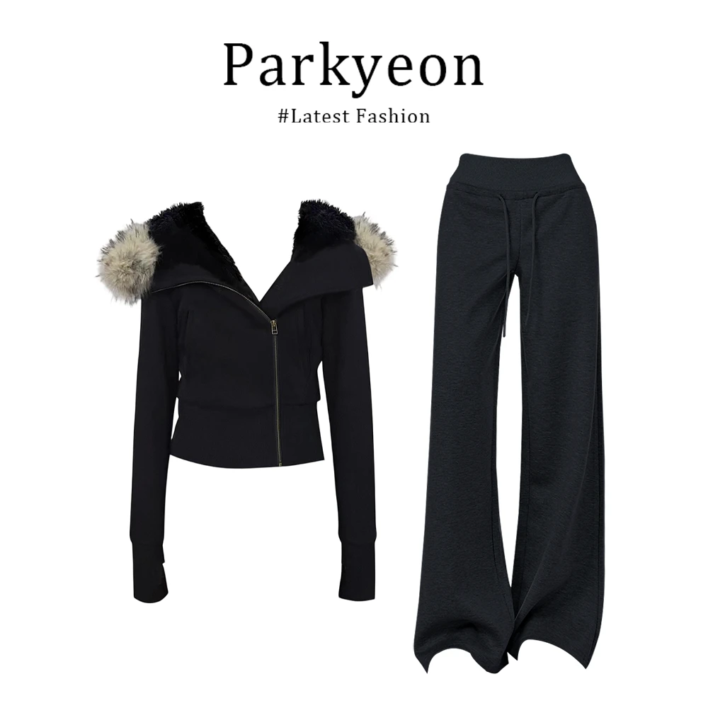 MARIE.COCO新款入冬搭一整套女装连帽拉链毛领外套显瘦上衣牛仔裤