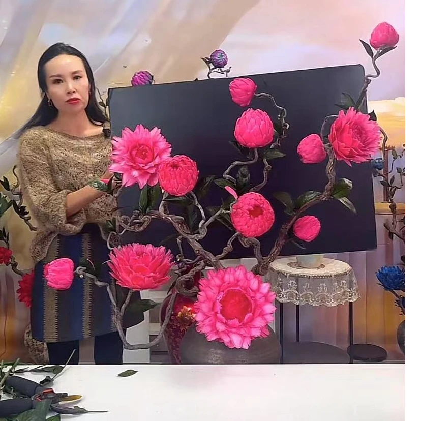 【直播间定制款】无损不退换艳粉色洋蓟永生花龙枣枝+花瓶