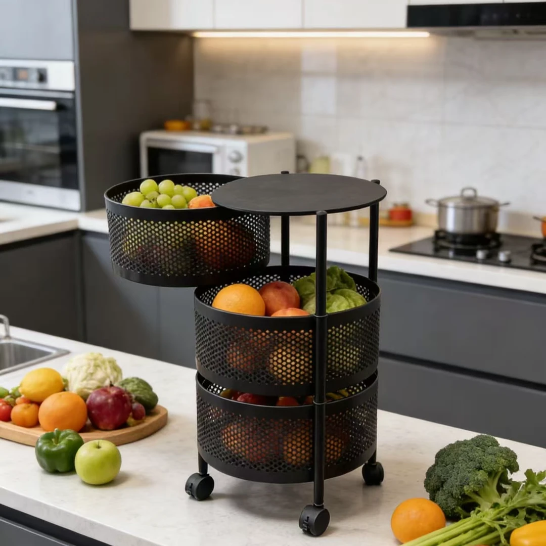 厨房旋转置物架落地多层家用客厅零食收纳架果蔬多功能小推车架子