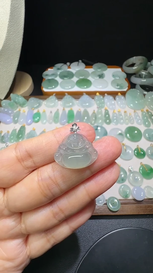 吊坠(不含链)18K金镶嵌翡翠冰种佛公
