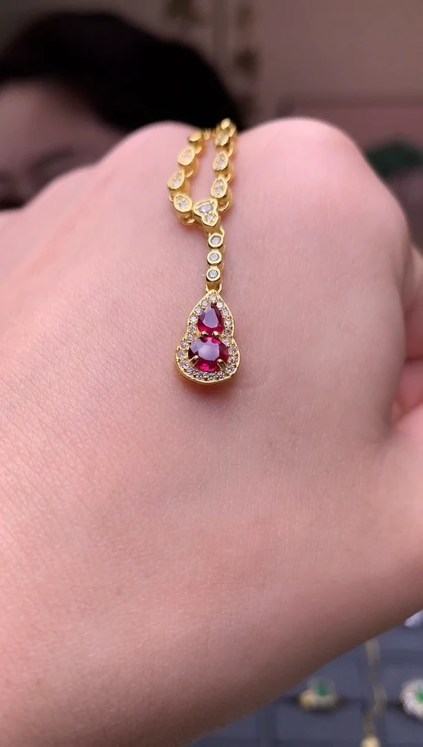 银S925镶嵌颈饰红宝石项链