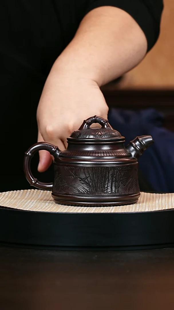 茶壶紫砂竹鼎 明红砂 500cc
