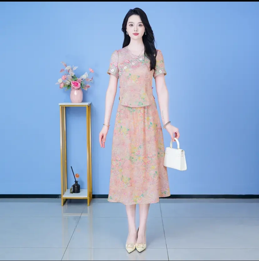 新中式国风夏季新款套装裙两件套时尚优雅减龄洋气套装
