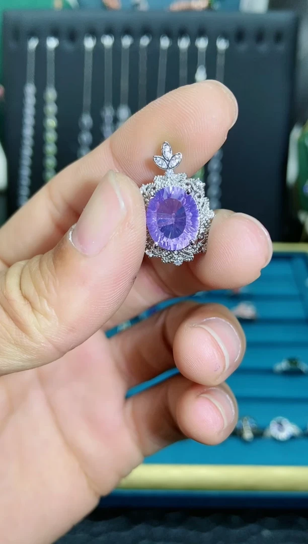 【闪购商品】水晶吊坠(不含链)银S925镶嵌紫玉