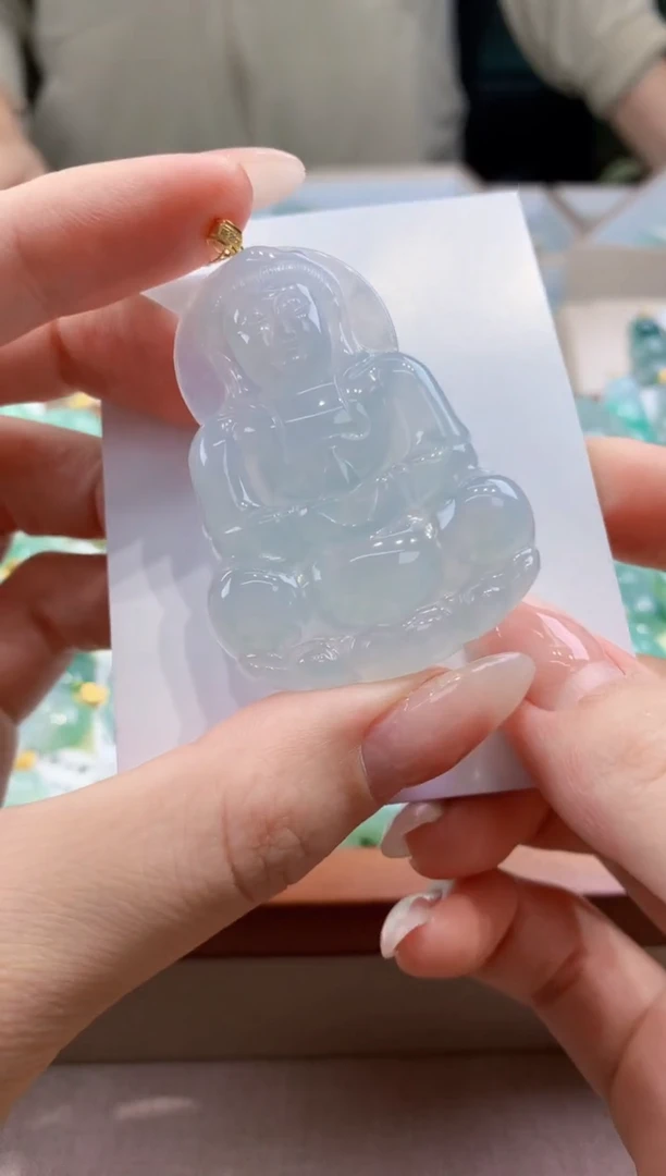 翡翠18K金镶嵌颈饰天然A货翡翠挂件