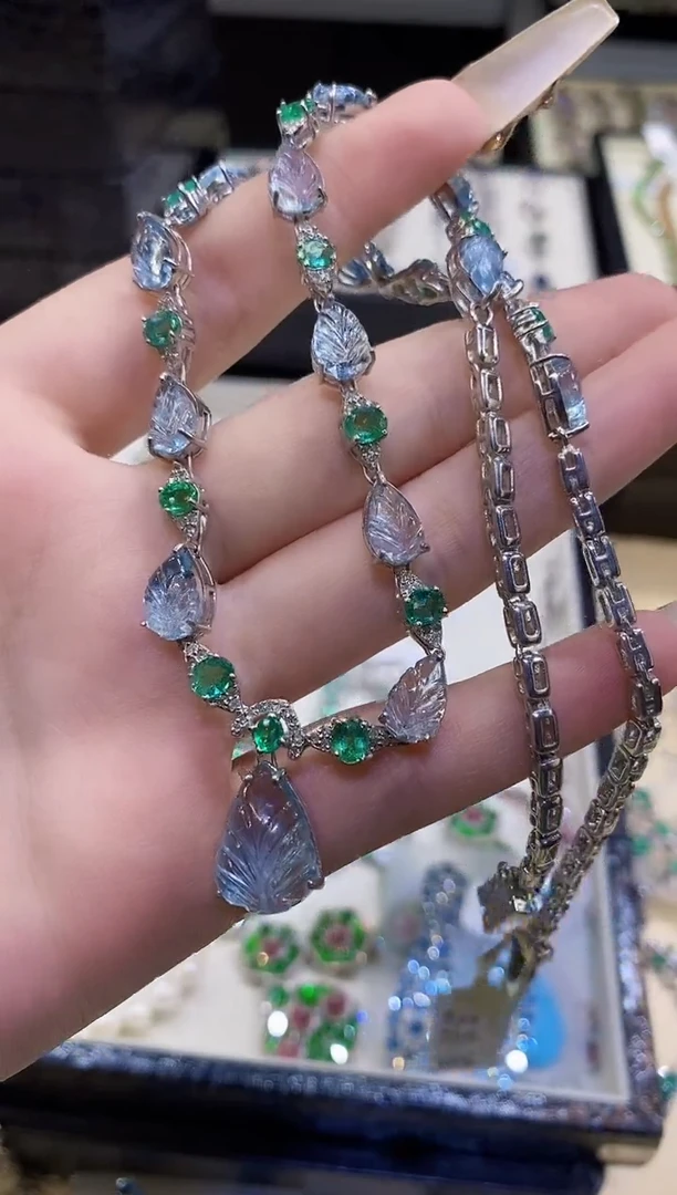 银S925镶嵌项链海蓝宝石楚楚珠宝中古甄选不退换