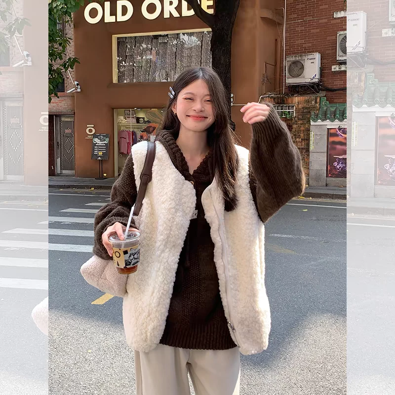 宋正恩毛毛马甲女冬季宽松时尚无袖坎肩背心马夹短款上衣潮Y81912