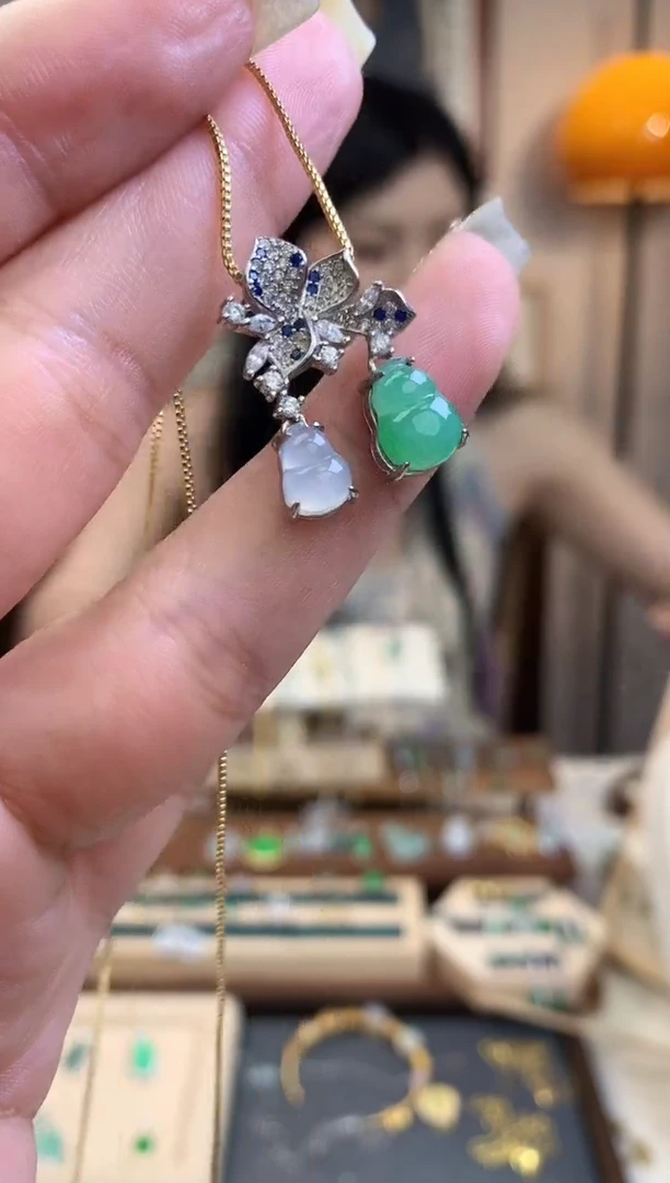 翡翠银S925镶嵌吊坠(不含链)【挽石珠宝】葫芦
