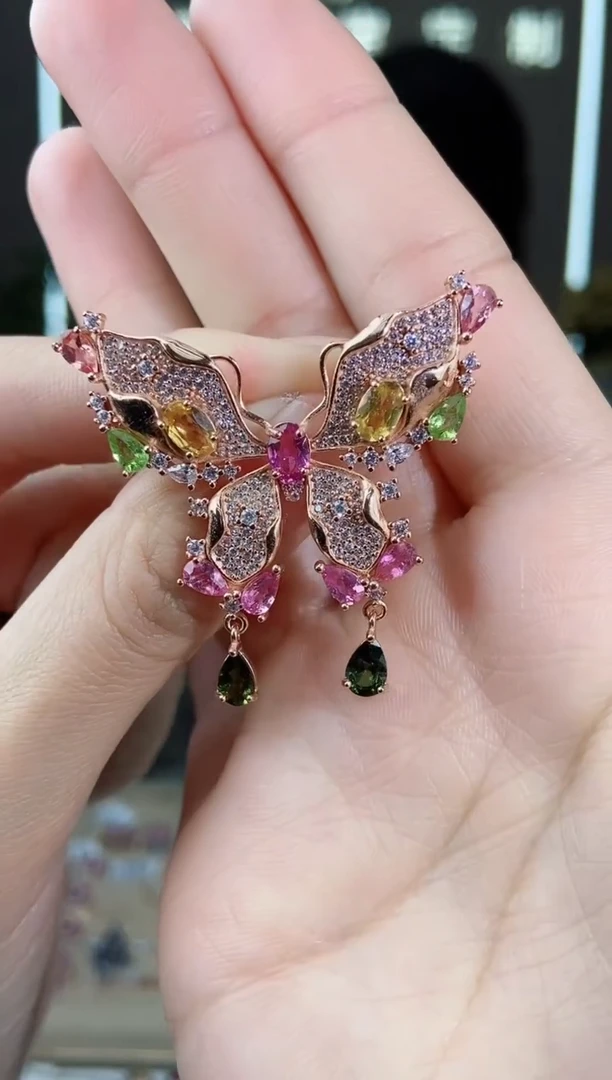 【闪购商品】碧玺胸针银S925镶嵌胸针