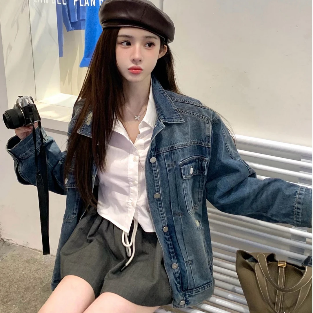 韩系穿搭白色气质宽松长袖衬衫女秋冬2025新款高腰半身裙时尚套装