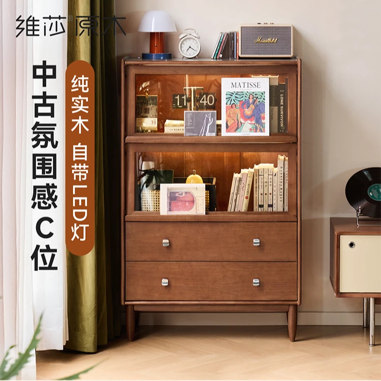 源氏木语×维莎实木边柜小户型书房书柜展示柜家用餐边柜-U526M02