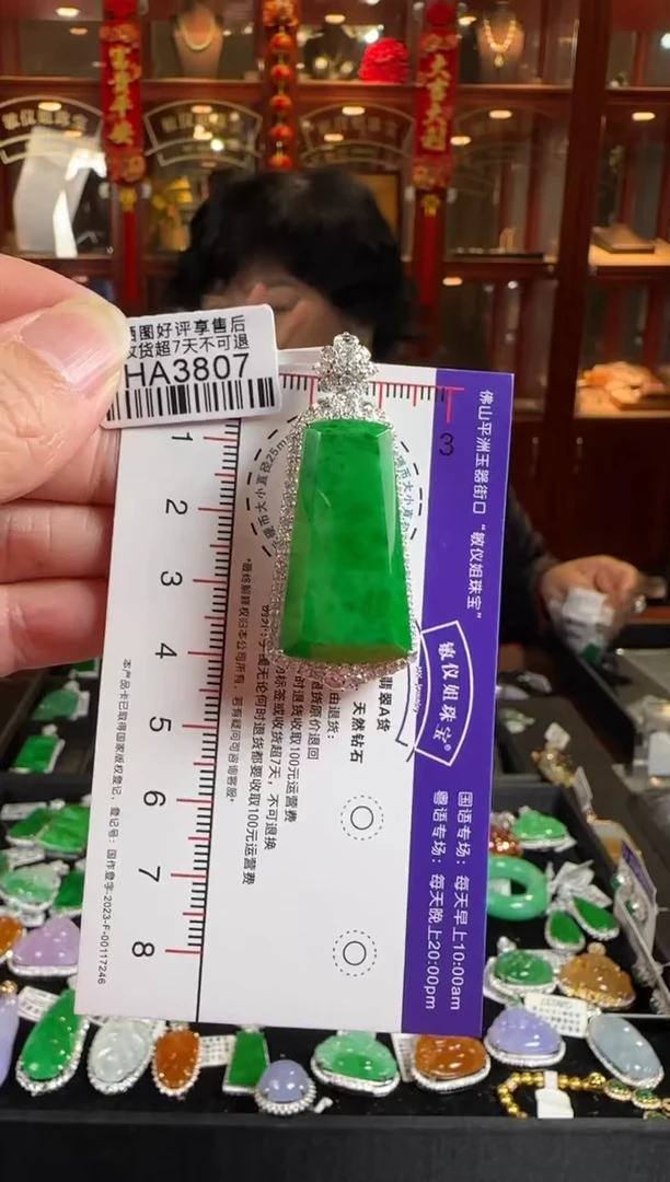 颈饰18K金镶嵌翡翠HA3807 辣绿无事牌