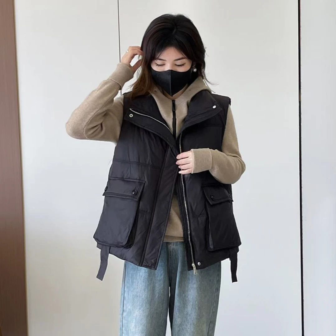 大口袋韩版宽松棉服马甲外套秋冬新款