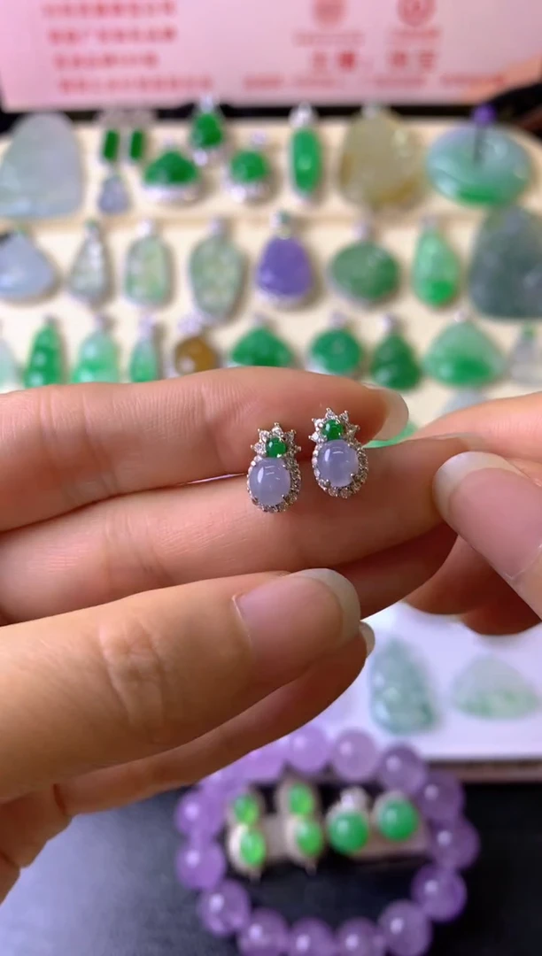 银S925镶嵌翡翠耳饰c**y耳饰