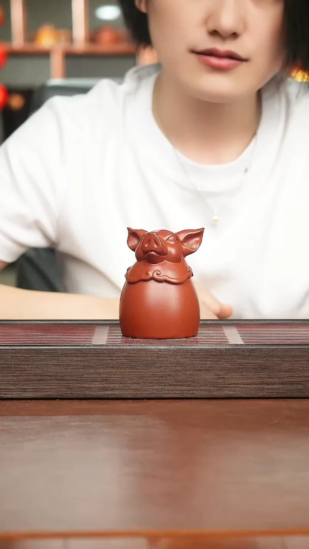茶杯紫砂红猪主人杯