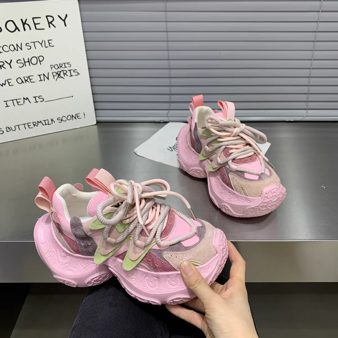 2025春季新款彩色老爹鞋女透气厚底时尚运动百搭女鞋潮鞋