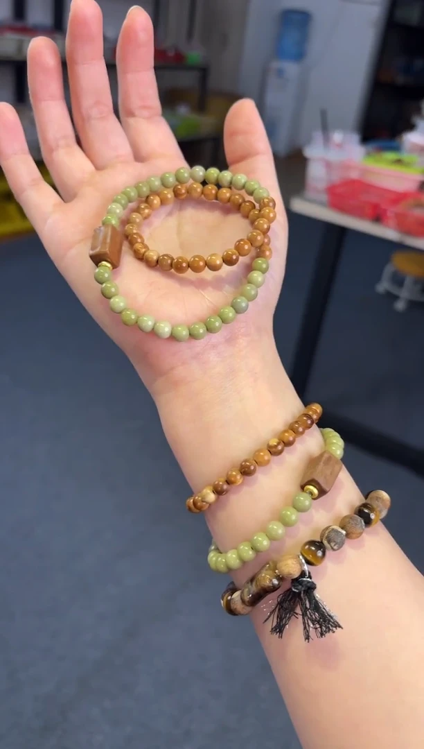 未镶嵌手链石英岩玉  6Mm库克【抹茶巧克力】双圈