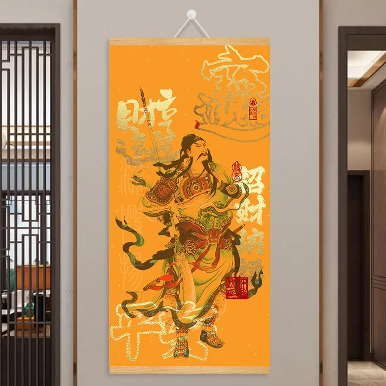 关公画像关二爷客厅玄关挂画新中式装饰画办公室背景墙画卷轴挂画