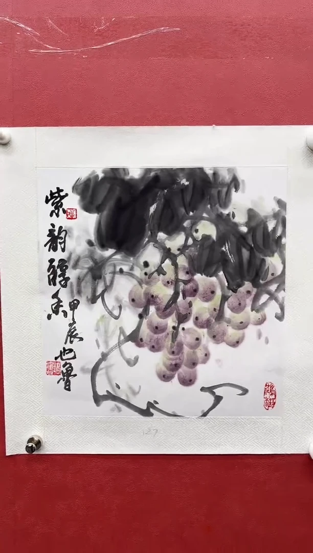 国画崔培鲁-1平尺-花鸟-带书