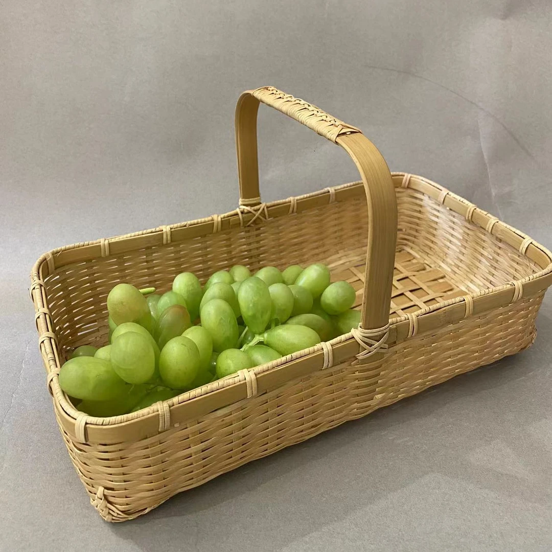 手工竹编提篮收纳篮水果篮野餐篮面包篮纯手工编织食味提篮
