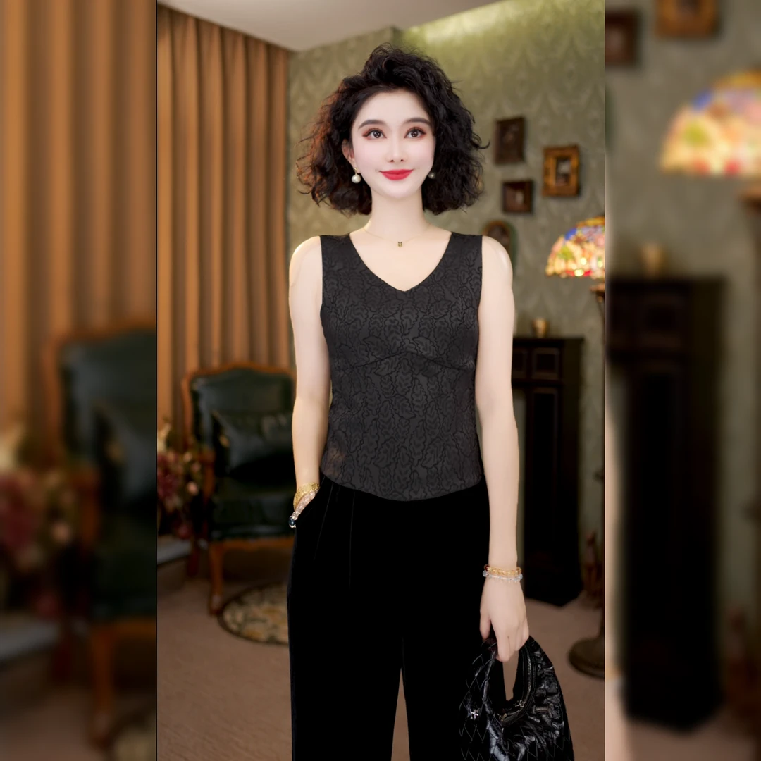100%真丝黑色吊带背心女士内搭无袖外穿上衣打底LYGBX0829