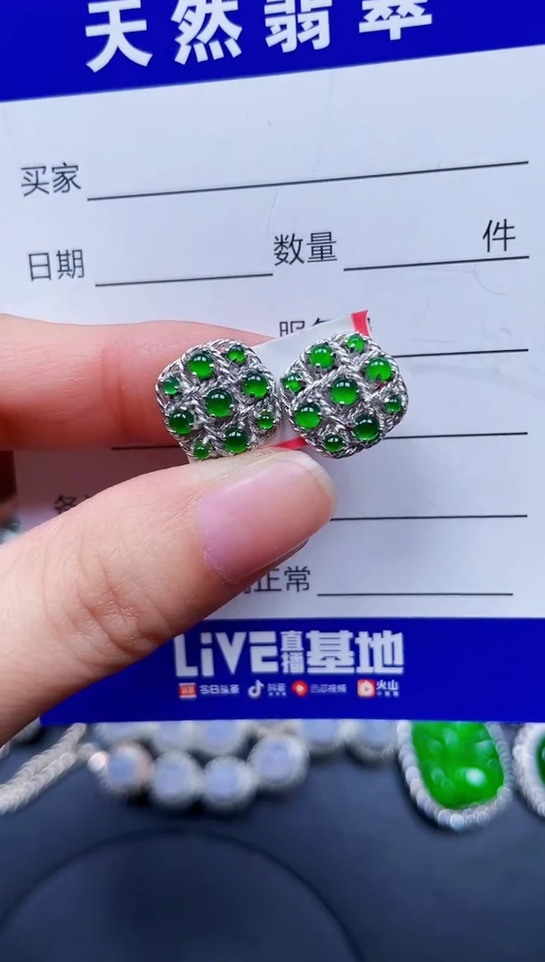 银S925镶嵌翡翠耳饰177