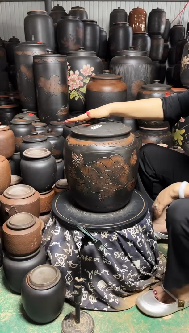 罐瑕疵小茶缸 高35cm  牡丹花 256
