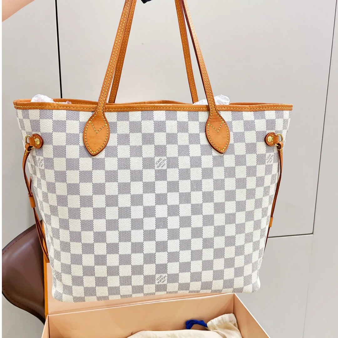 95新 LouisVuitton/路易威登 白棋盘格neverfull单肩包