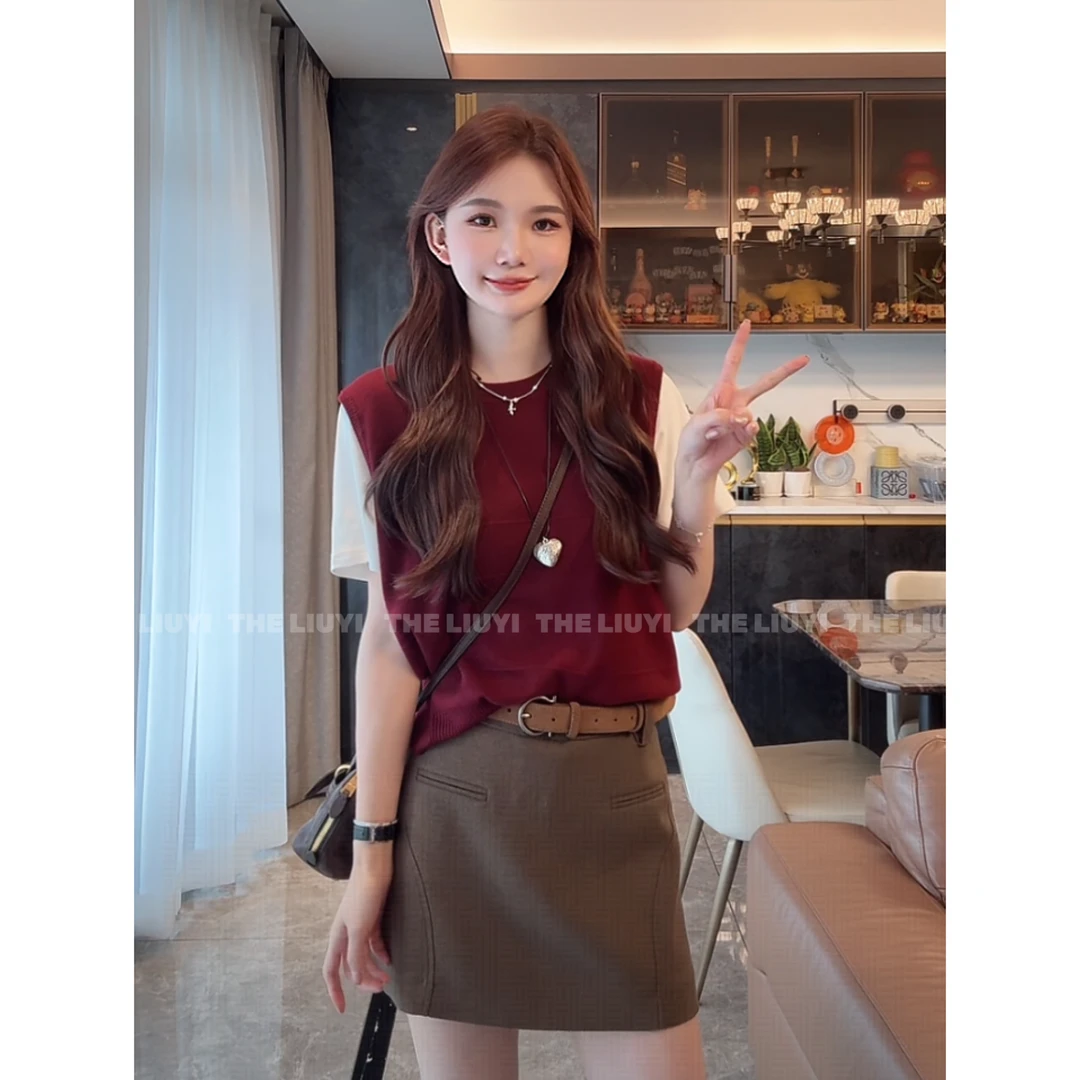 【LIUYI】新款百搭时尚针织假两件上衣580112