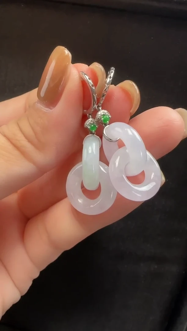 18K金镶嵌翡翠耳饰944甜甜圈一对