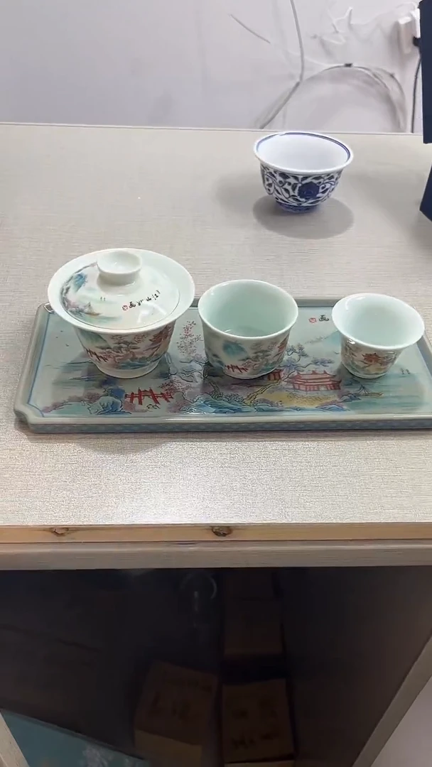 景德镇高温烧江山如画一套